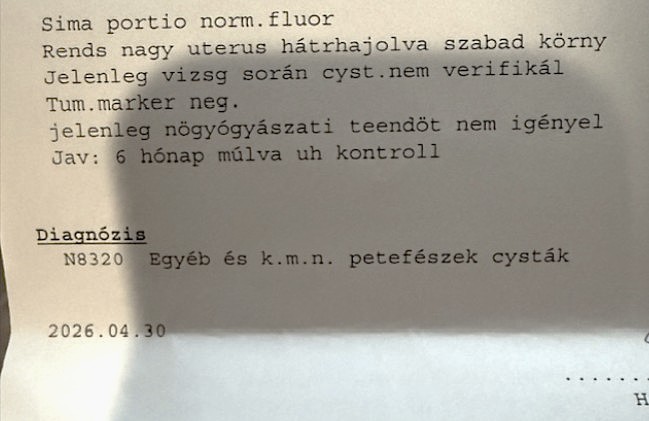 Orvosi kontroll 5 cm-es többrekeszes petefészek ciszta gyógyulása történt Orvosi kontroll 5 cm-es többrekeszes petefészek ciszta gyógyulása történt