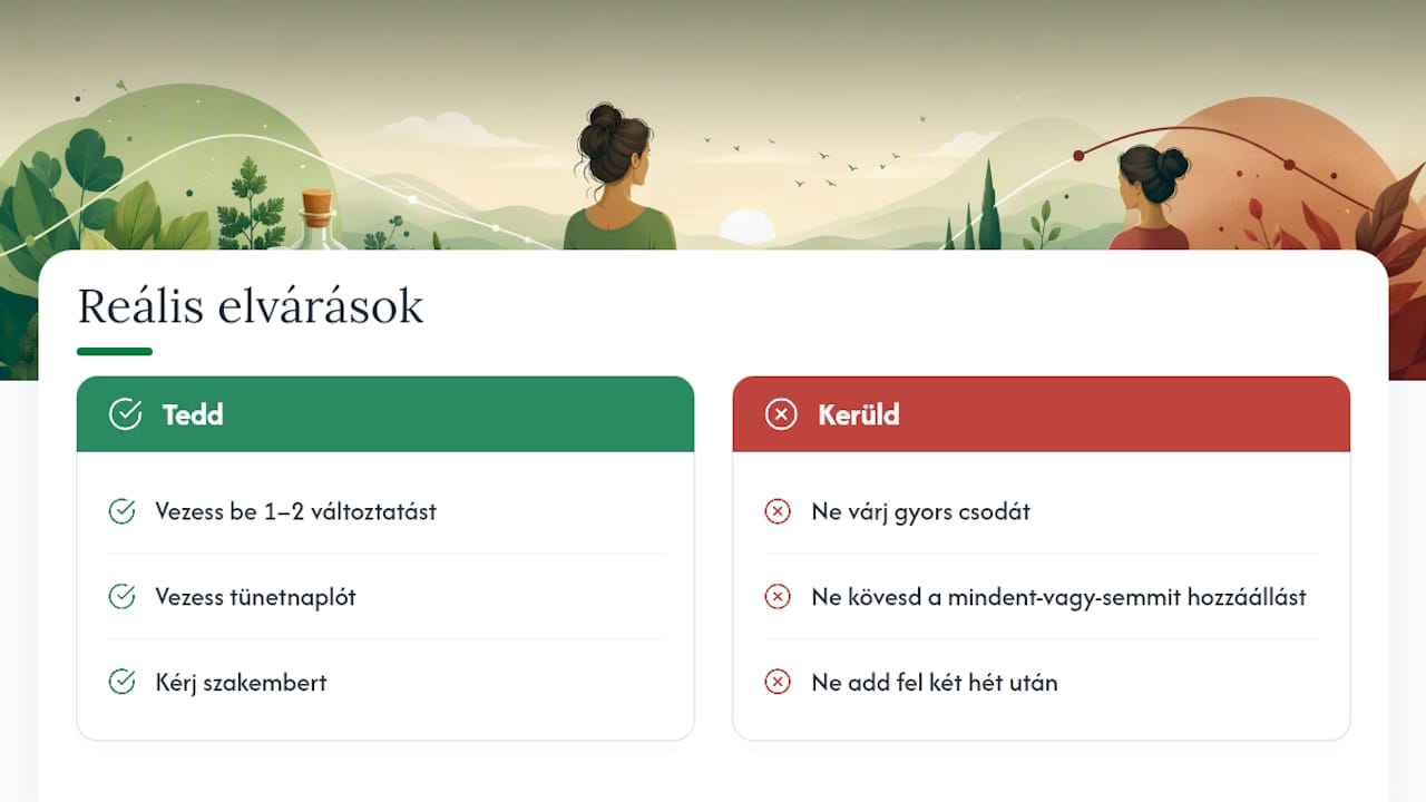 3–6 hónap alatt javulás? Endometriózis étrend, mit egyél és mit kerülj Reális elvárások az étrendi változás útján — overview diagram